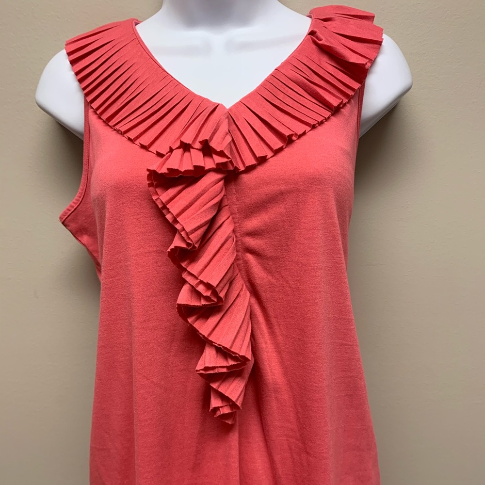 Talbots M V Neck Sleeveless Ruffled  Pink Tank Top